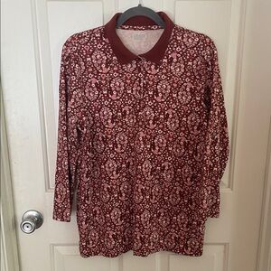 Lands' End Burgundy Floral Button Down Shirt